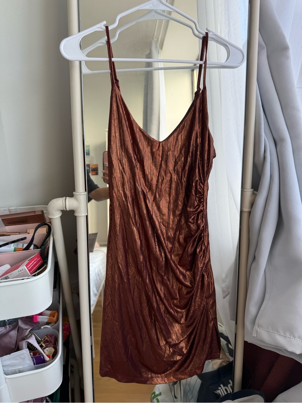 Metallic Bronze Shimmer Ruched party Mini Dress